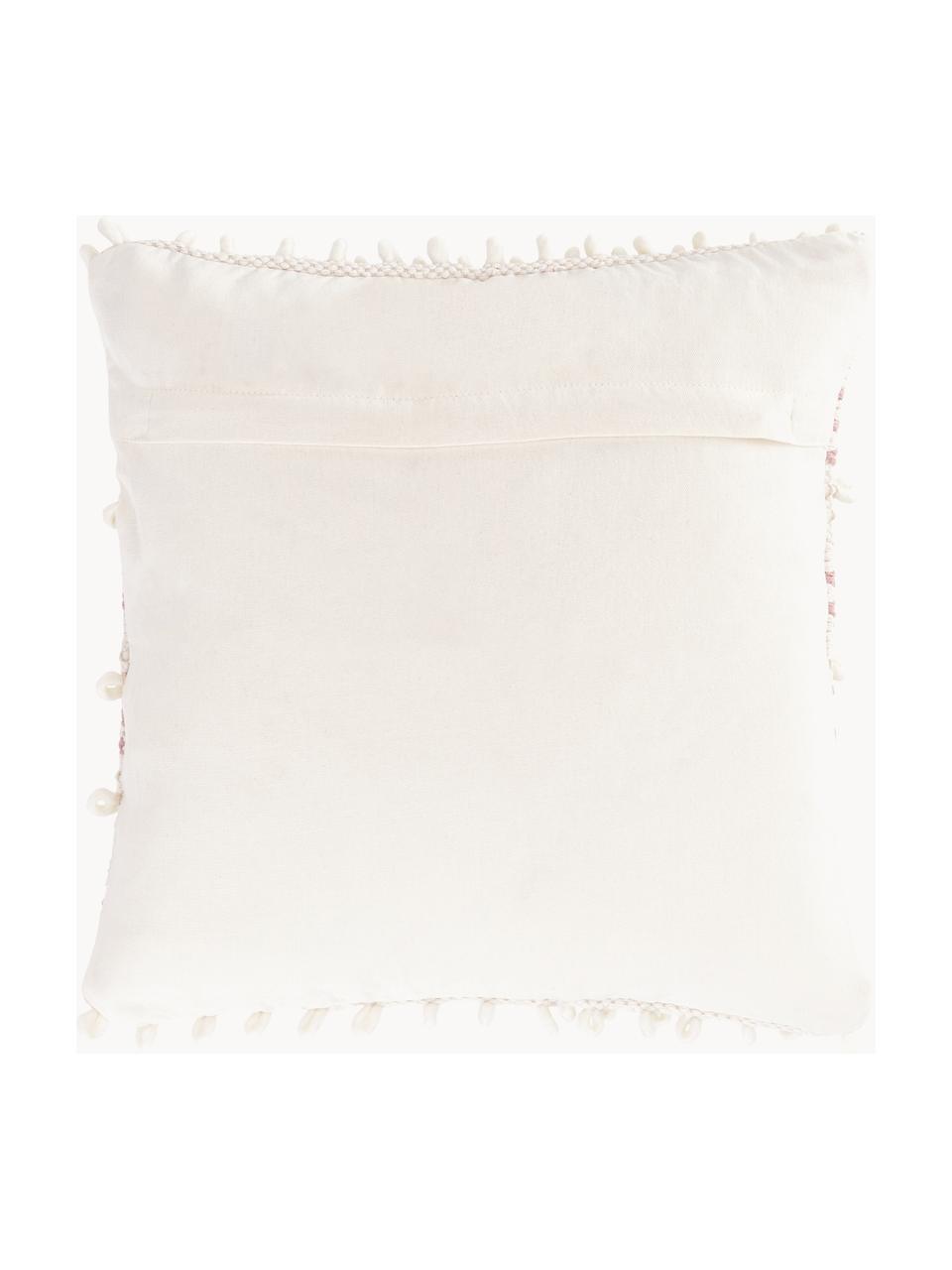 Housse de coussin 45x45 bohème Paco, 80 % coton, 20 % polyester, Blanc, rose, larg. 45 x long. 45 cm