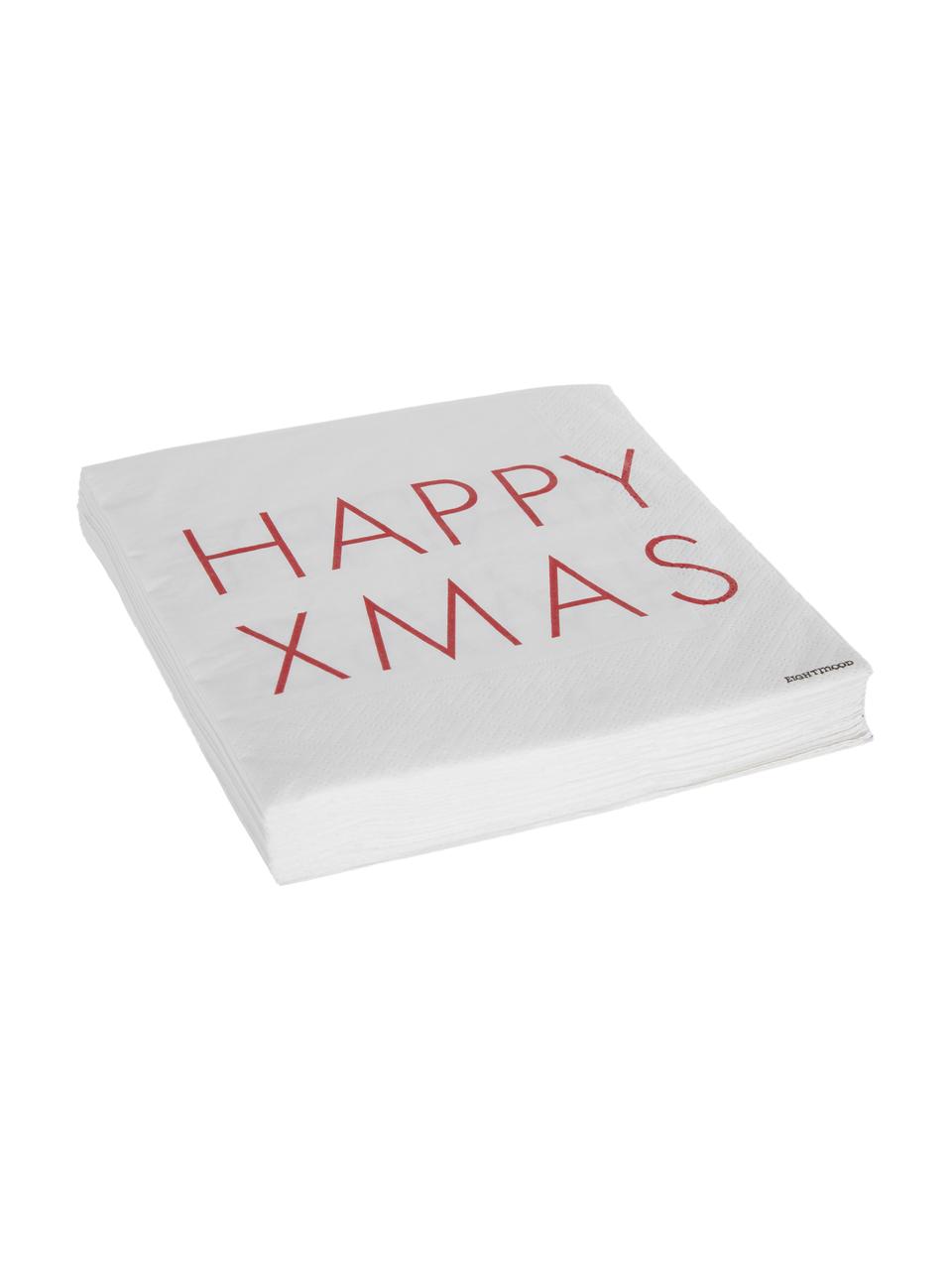 Serviettes en papier Happy Xmas, 20 pièces, Blanc, rouge