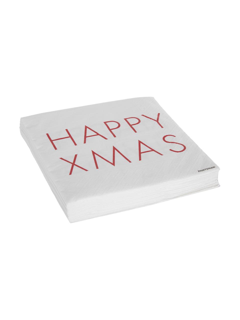 Tovaglioli di carta Happy Xmas, 20 pz., Carta, Bianco, rosso, Larg. 33 x Lung. 33 cm