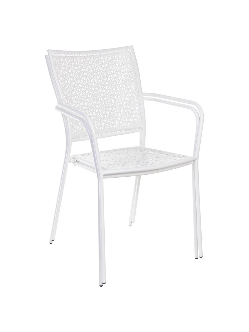Krzesło ogrodowe z podłokietnikami z metalu Jodie, Stal pokryta proszkiem epoksydowym, Biały, 57 x 89 cm