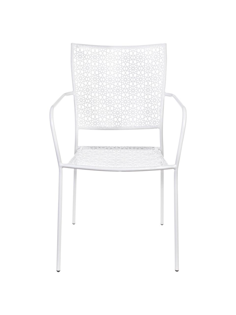 Silla con reposabrazos de metal para exterior Jodie, Acero con pintura en polvo epoxi, Blanco, An 57 x Al 89 cm