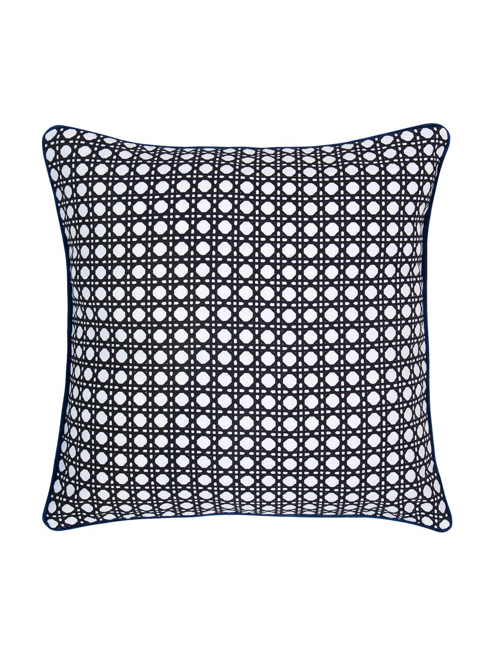 Housse de coussin avec passepoil contrasté Eva, Noir, blanc
 bordure passepoilée : bleu foncé