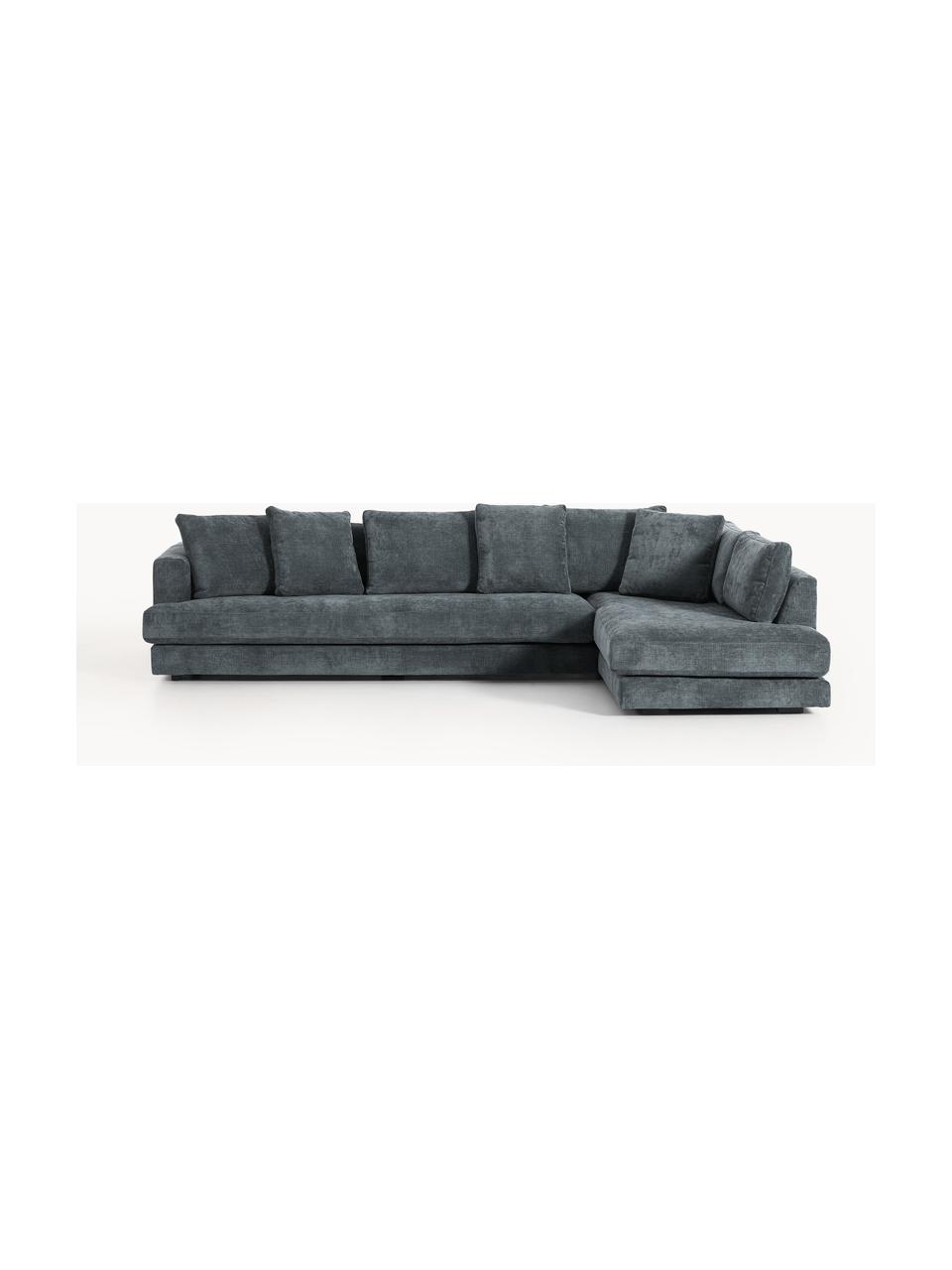 Sofa narożna XL Tribeca, Tapicerka: 100% poliester Dzięki tka, Stelaż: drewno bukowe, drewno sos, Nogi: drewno sosnowe Ten produk, Szaroniebieska tkanina, S 326 x G 192 cm, prawostronna