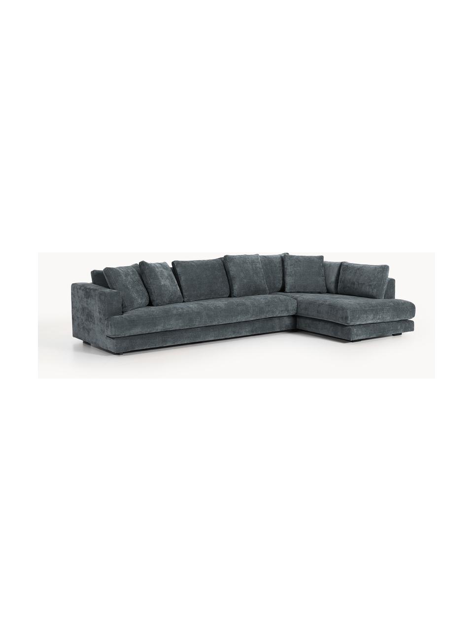 Sofa narożna XL Tribeca, Tapicerka: 100% poliester Dzięki tka, Stelaż: drewno bukowe, drewno sos, Nogi: drewno sosnowe Ten produk, Szaroniebieska tkanina, S 326 x G 192 cm, prawostronna