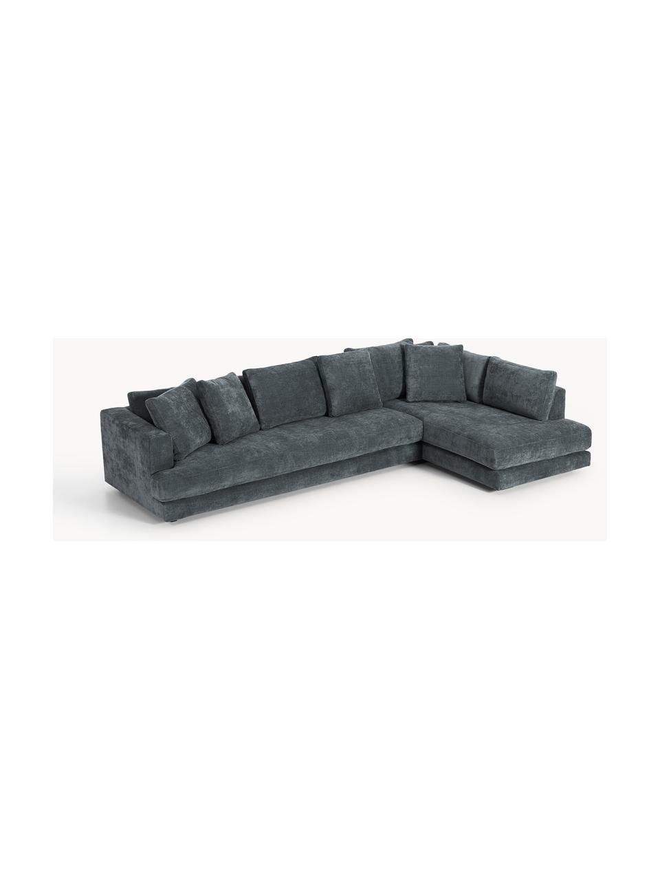 Sofa narożna XL Tribeca, Tapicerka: 100% poliester Dzięki tka, Stelaż: drewno bukowe, drewno sos, Nogi: drewno sosnowe Ten produk, Szaroniebieska tkanina, S 326 x G 192 cm, prawostronna