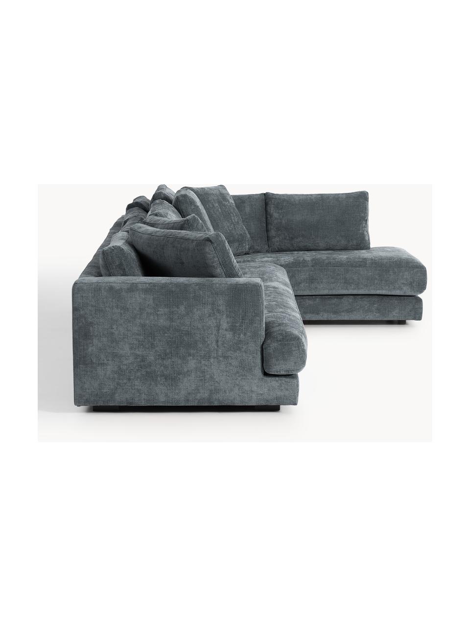 Sofa narożna XL Tribeca, Tapicerka: 100% poliester Dzięki tka, Stelaż: drewno bukowe, drewno sos, Nogi: drewno sosnowe Ten produk, Szaroniebieska tkanina, S 326 x G 192 cm, prawostronna