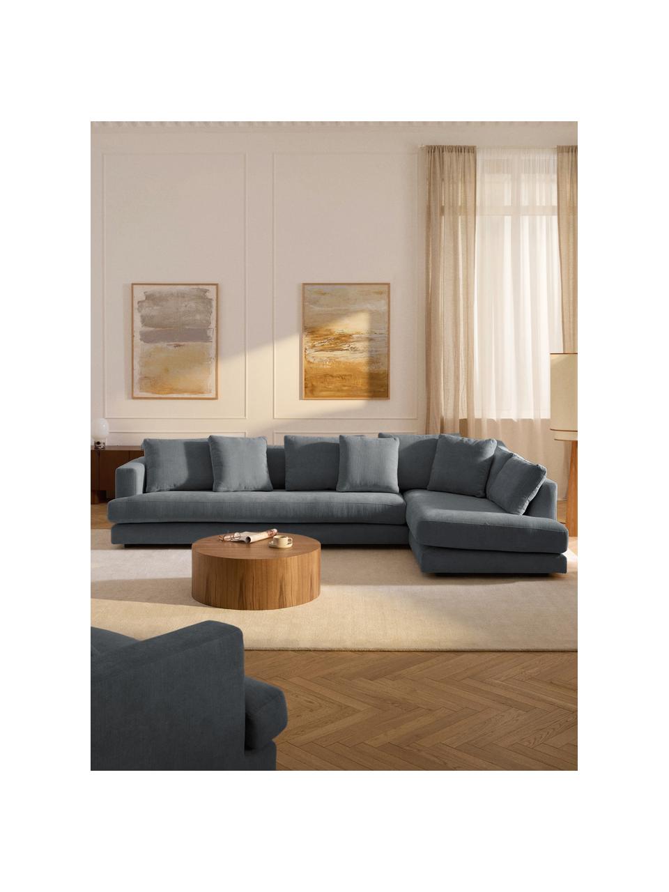 Sofa narożna XL Tribeca, Tapicerka: 100% poliester Dzięki tka, Stelaż: drewno bukowe, drewno sos, Nogi: drewno sosnowe Ten produk, Szaroniebieska tkanina, S 326 x G 192 cm, prawostronna