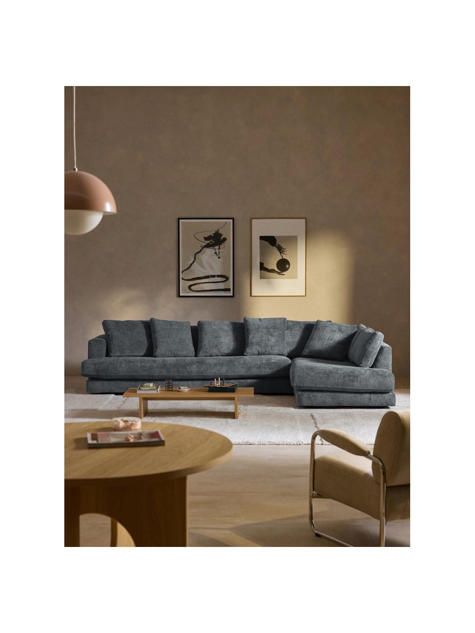 Sofa narożna XL Tribeca, Tapicerka: 100% poliester Dzięki tka, Stelaż: drewno bukowe, drewno sos, Nogi: drewno sosnowe Ten produk, Szaroniebieska tkanina, S 326 x G 192 cm, lewostronna