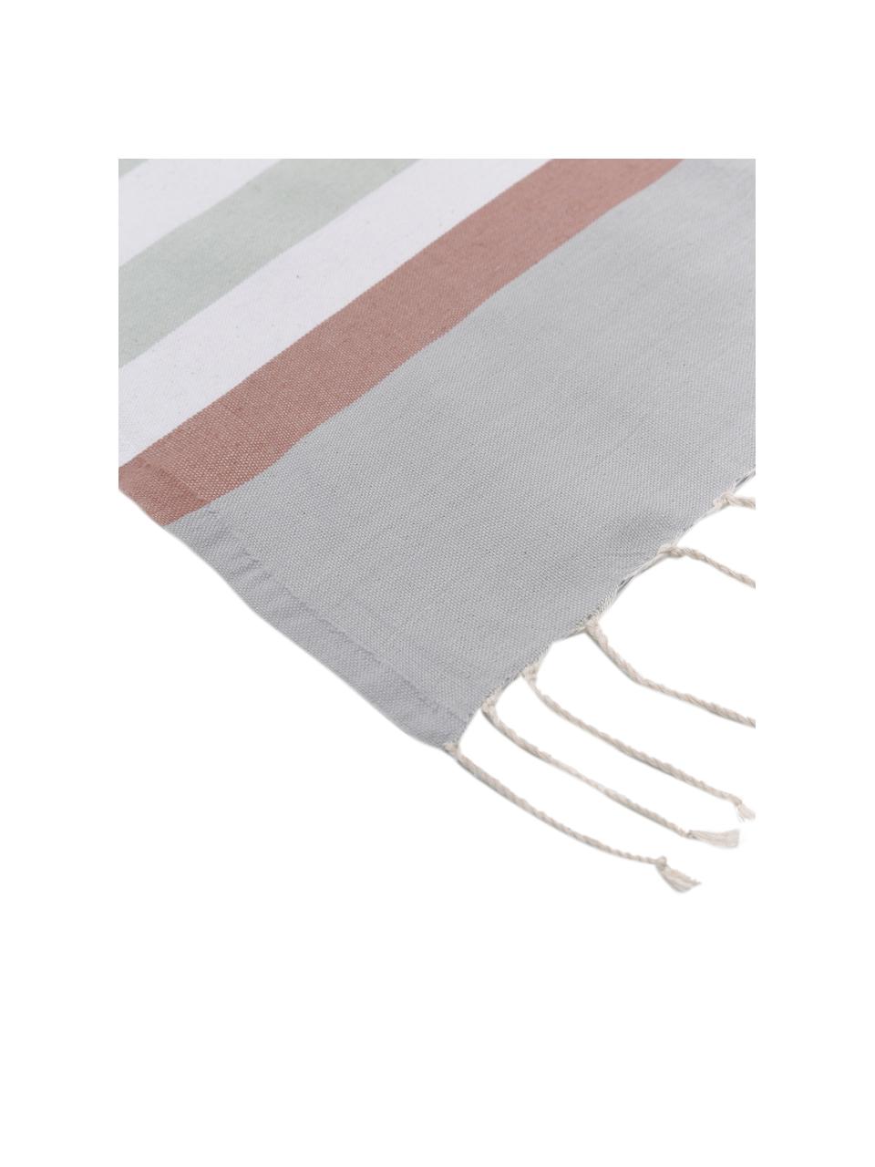 Fouta rayé à franges Arcachon, 100 % coton, Blanc, rose blush, gris clair, vert clair, larg. 100 x long. 200 cm