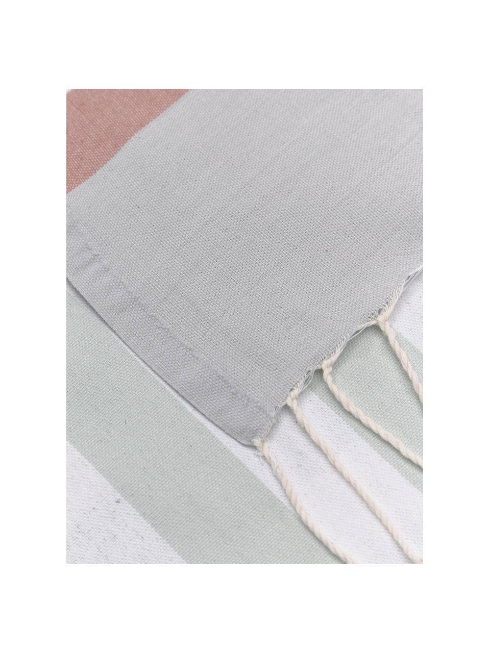 Fouta rayé à franges Arcachon, 100 % coton, Blanc, rose blush, gris clair, vert clair, larg. 100 x long. 200 cm