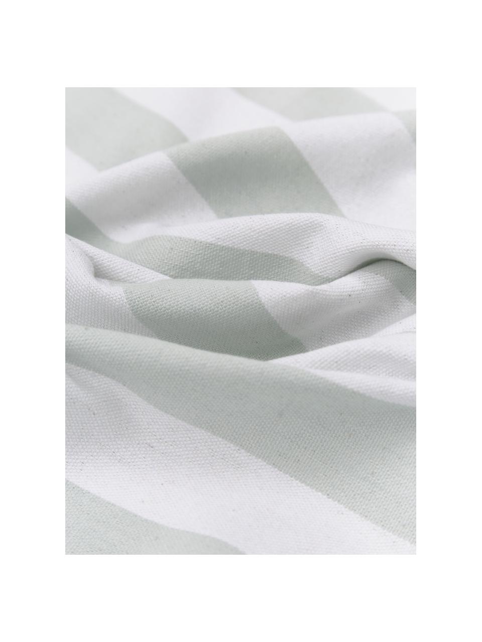 Telo mare a righe con frange Arcachon, 100% cotone, Bianco, rosa cipra, grigio chiaro, verde chiaro, Larg. 100 x Lung. 200 cm