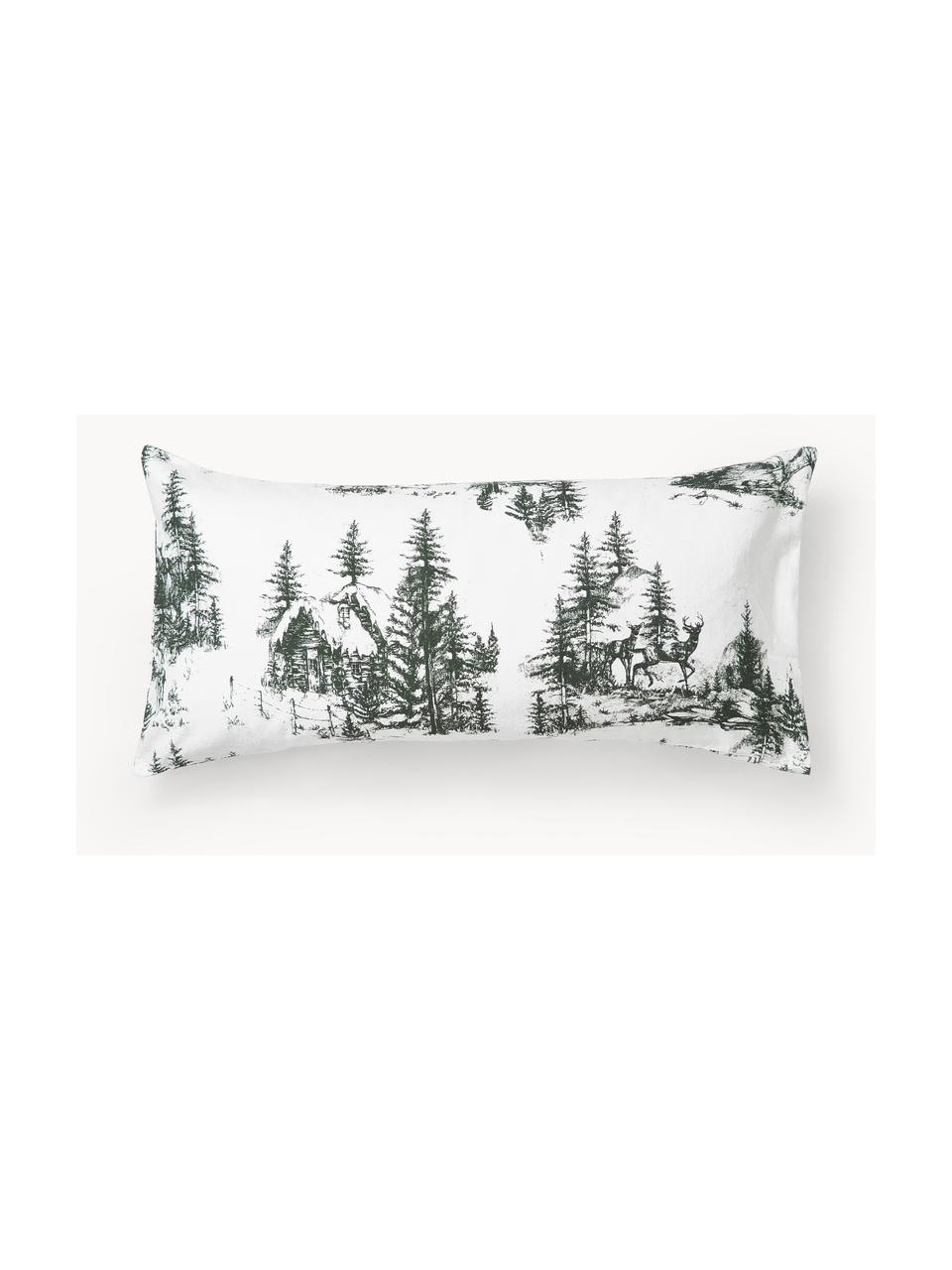 Funda de almohada de franela Nordic, Blanco, verde oscuro, Cama 180/200 cm (260 x 240 cm)