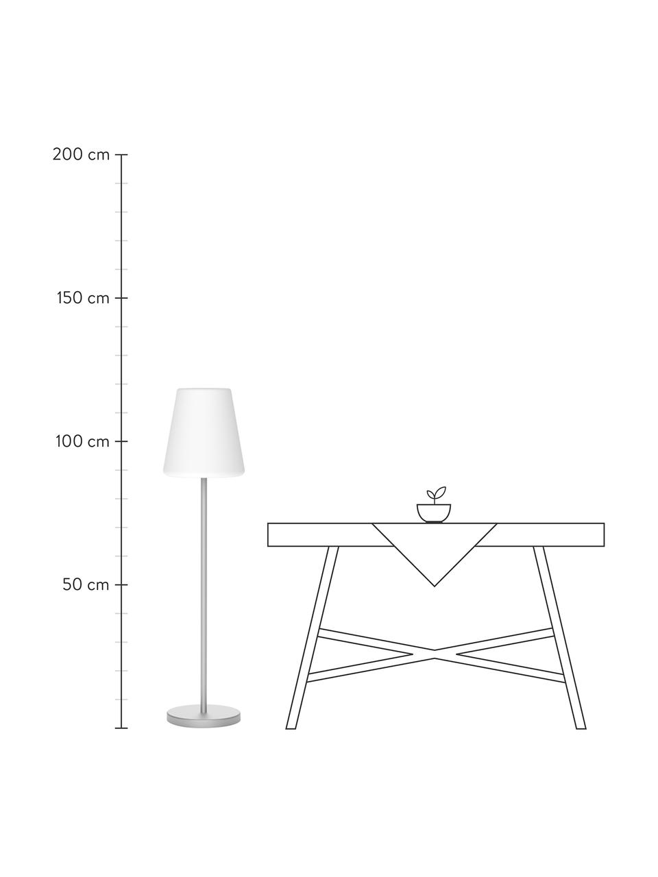 Dimbare solar tuinlamp Lola met afstandsbediening, Lampenkap: polypropyleen, Lampvoet: gecoat metaal, Wit, zilverkleurig, Ø 28 x H 119 cm
