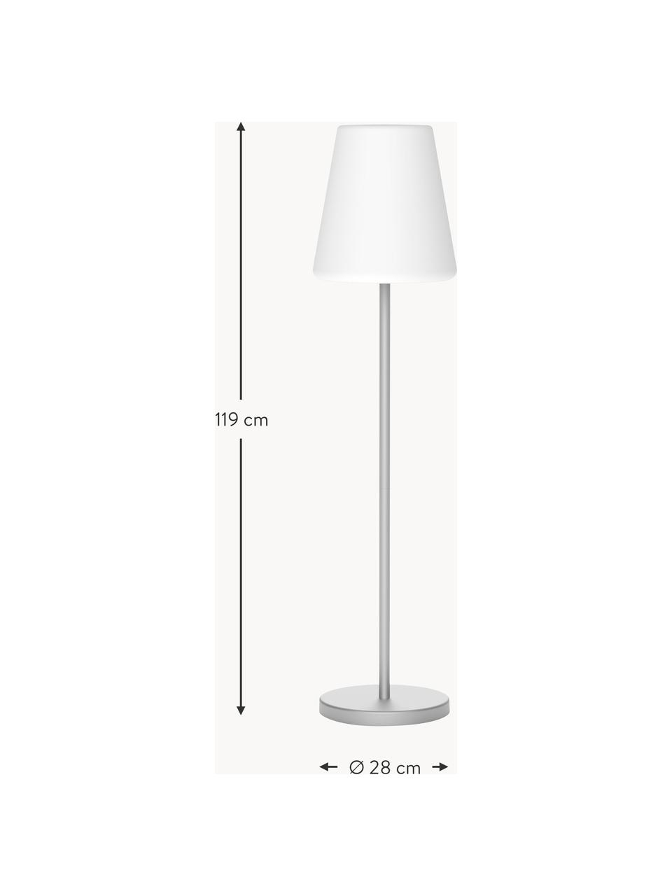 Dimbare solar tuinlamp Lola met afstandsbediening, Lampenkap: polypropyleen, Lampvoet: gecoat metaal, Wit, zilverkleurig, Ø 28 x H 119 cm