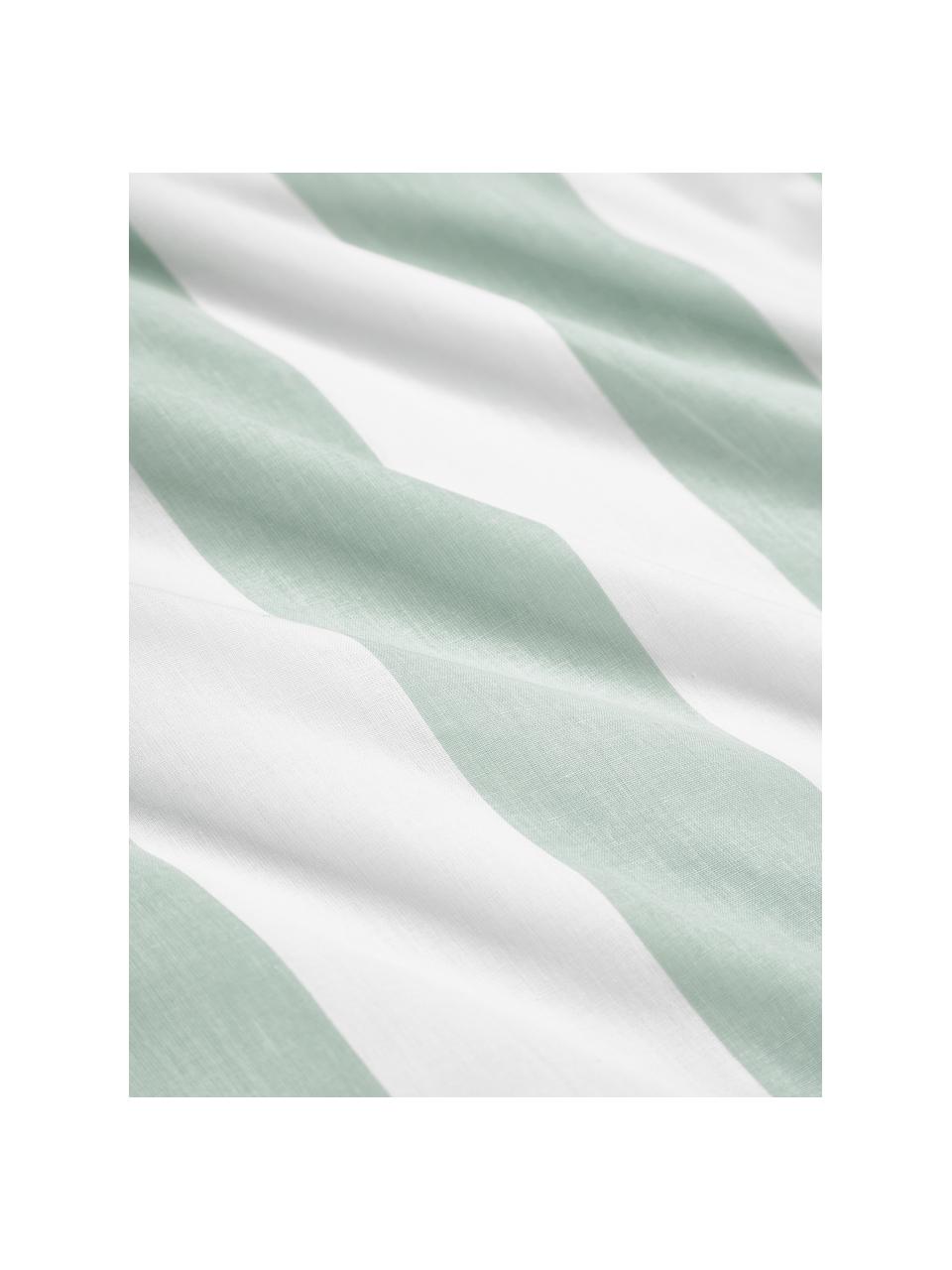 Housse de couette réversible en coton à rayures Lorena, Vert sauge, blanc, larg. 200 x long. 200 cm