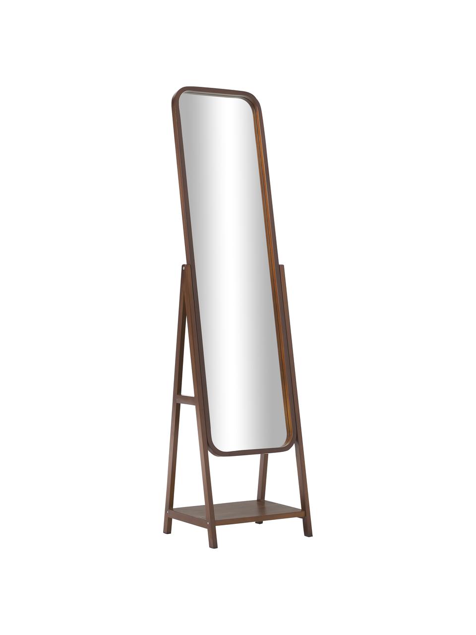 Standspiegel Matteo mit Holzrahmen und Ablagefläche, Gestell: Kiefernholz, Mitteldichte, Spiegelfläche: Spiegelglas, Braun, B 43 x H 170 cm
