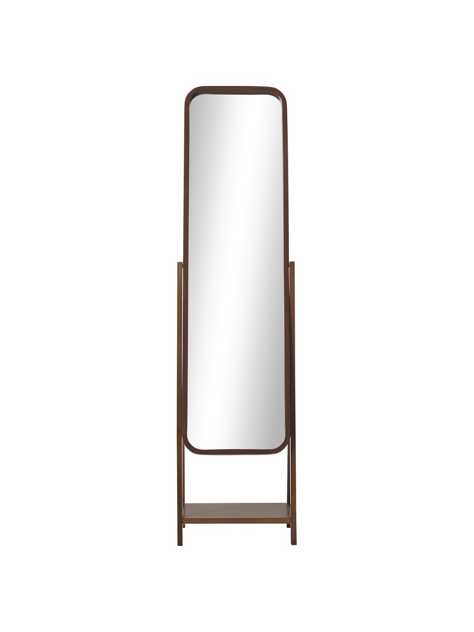 Miroir sur pied avec cadre et étagère en bois Matteo, Brun, larg. 43 x haut. 170 cm