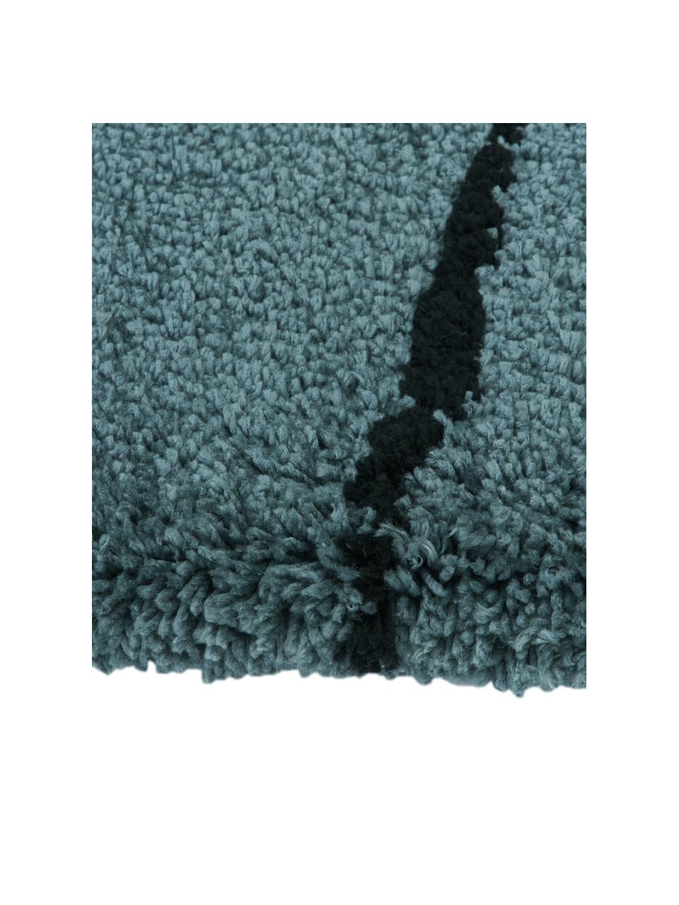 Handgetufteter Hochflor-Teppich Davin, Flor: 100% Polyester-Mikrofaser, Petrol, Schwarz, B 80 x L 150 cm (Größe XS)