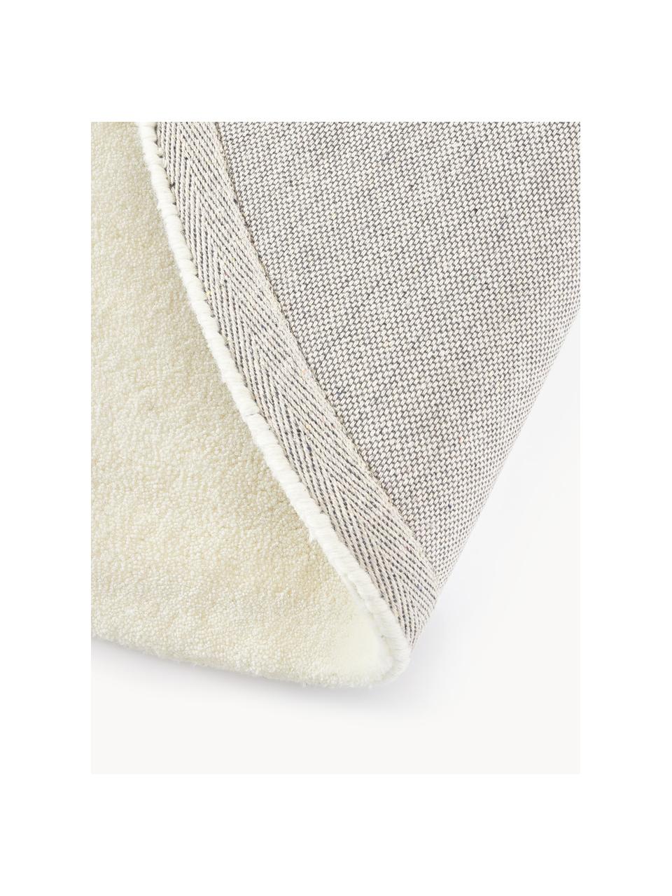 Kulatý ručně všívaný vlněný koberec s nízkým vlasem Jadie, Krémově bílá, Ø 150 cm (velikost M)