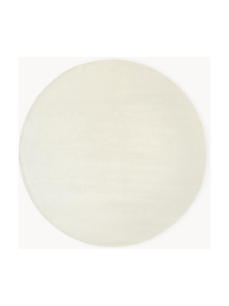 Kulatý ručně všívaný vlněný koberec s nízkým vlasem Jadie, Krémově bílá, Ø 150 cm (velikost M)
