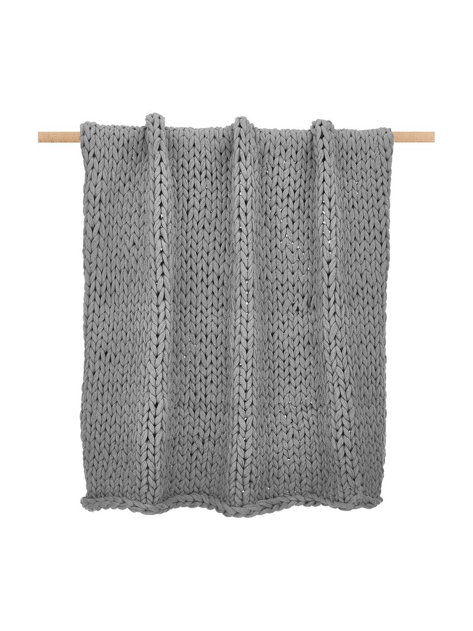 Coperta a maglia grossa fatta a mano Adyna, 100% poliacrilico, Grigio chiaro, Larg. 130 x Lung. 170 cm