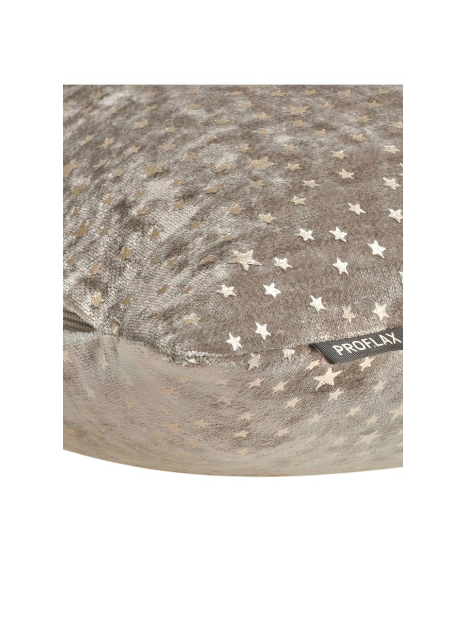 Samt-Kissenhülle Estrella mit gold glänzenden Sternchen, Vorderseite: Polyestersamt, Rückseite: Polyester, Beige, Goldfarben, 40 x 40 cm