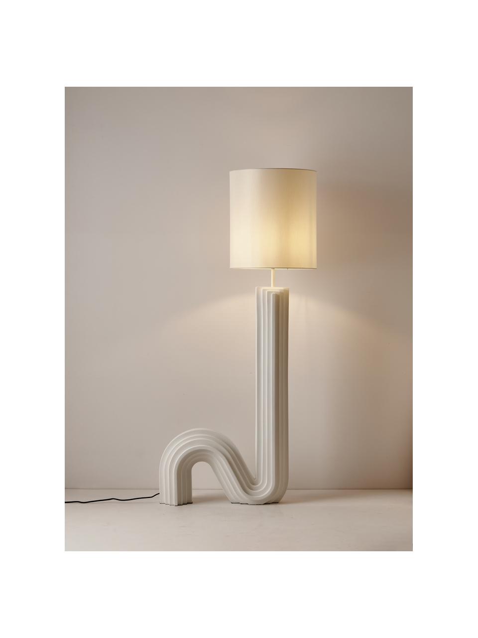 Design Stehlampe Luomo, Lampenschirm: Leinenstoff, Lampenfuß: Harz, lackiert, Off White, H 153 cm