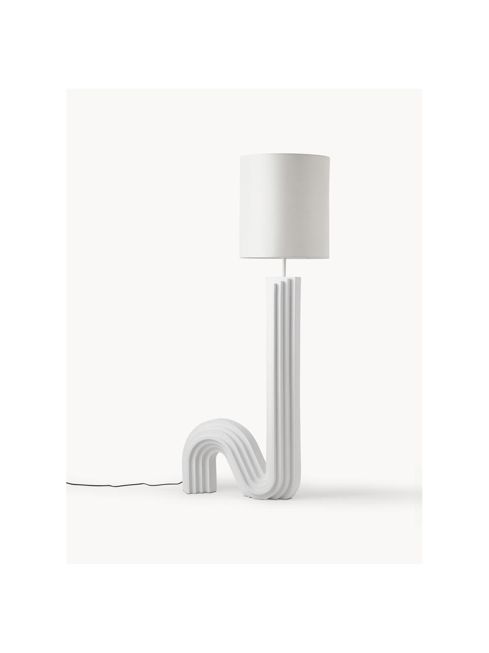 Design Stehlampe Luomo, Lampenschirm: Leinenstoff, Lampenfuß: Harz, lackiert, Off White, H 153 cm