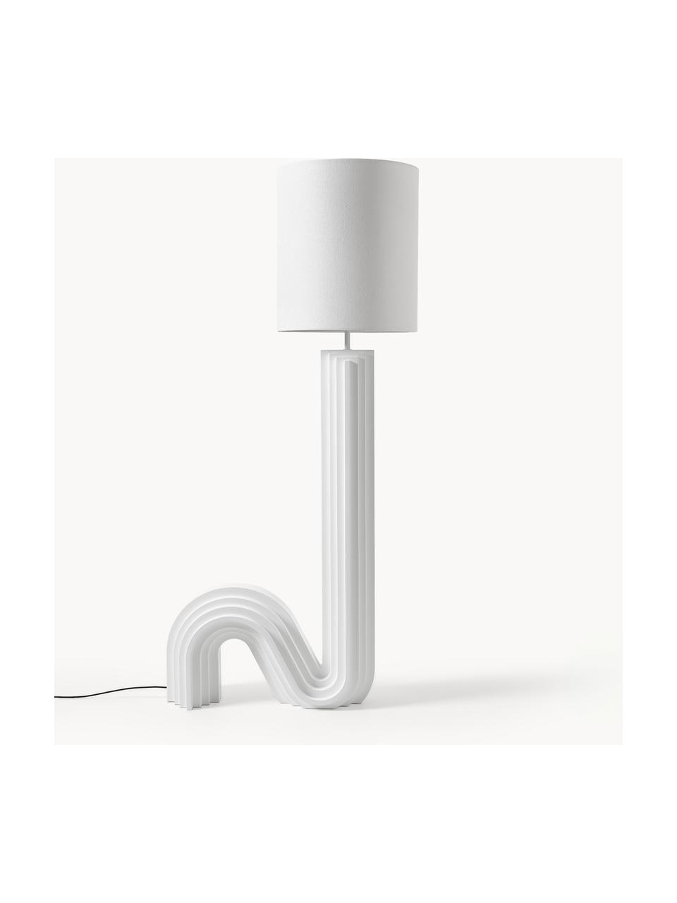 Design Stehlampe Luomo, Lampenschirm: Leinenstoff, Weiss, Off White, H 153 cm