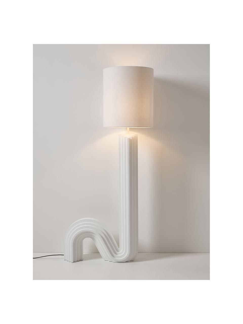 Design Stehlampe Luomo, Lampenschirm: Leinenstoff, Weiss, Off White, H 153 cm