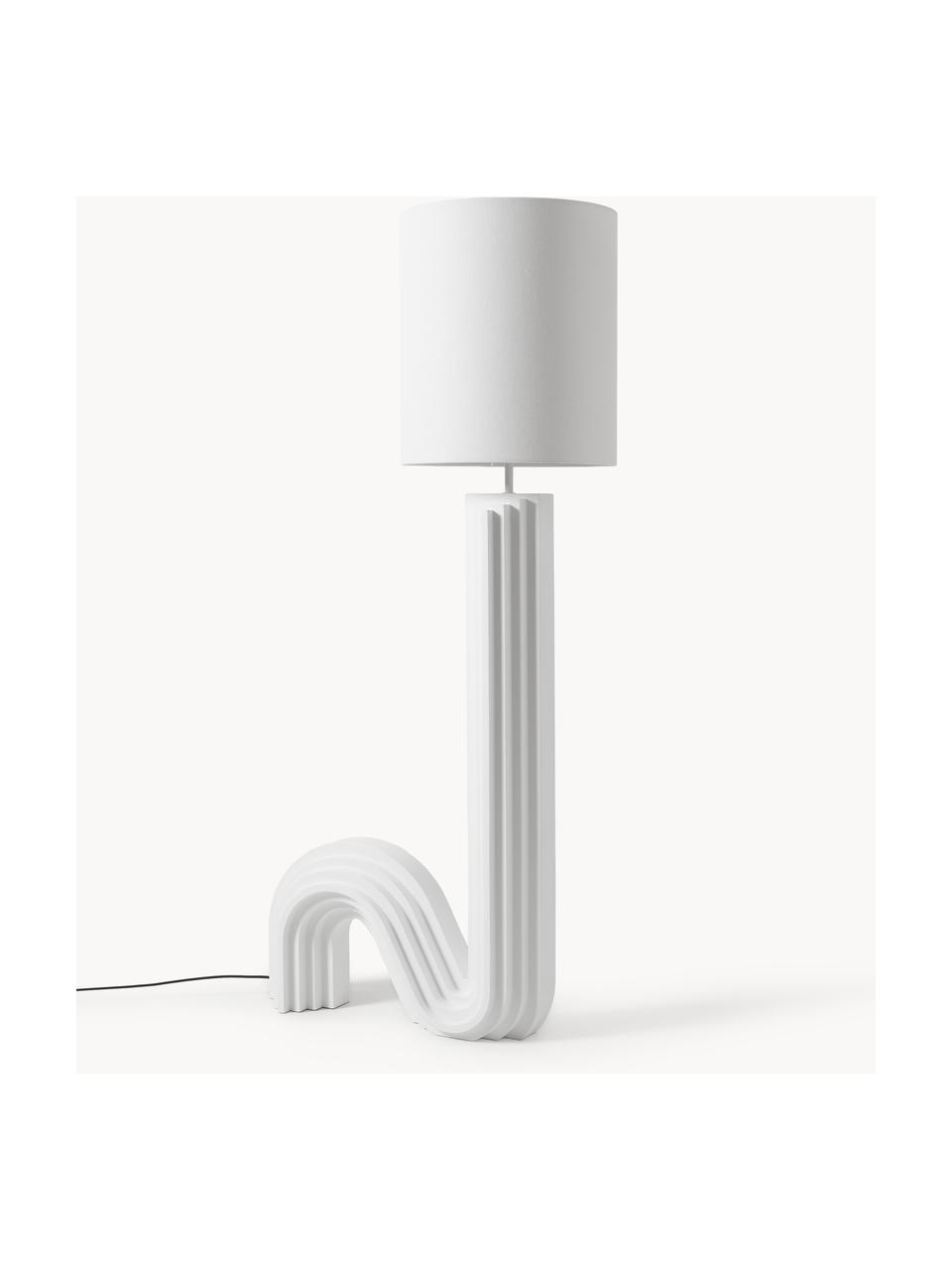 Design Stehlampe Luomo, Lampenschirm: Leinenstoff, Weiss, Off White, H 153 cm