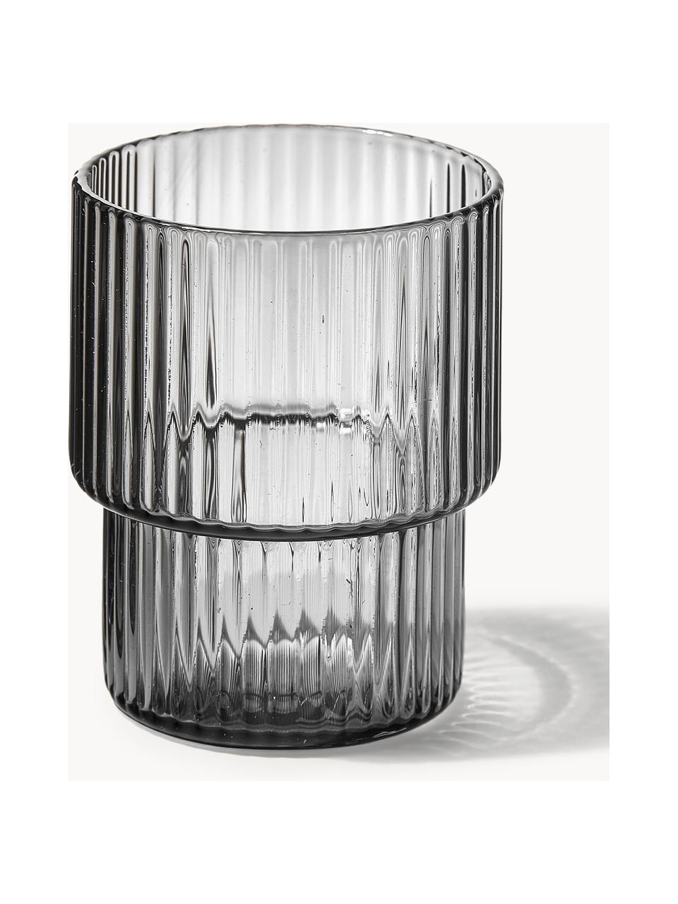 Verres à eau striés soufflés bouche Ripple, 4 élém., Verre, soufflé bouche, Gris, transparent et haute brillance, Ø 7 x haut. 9 cm, 200 ml