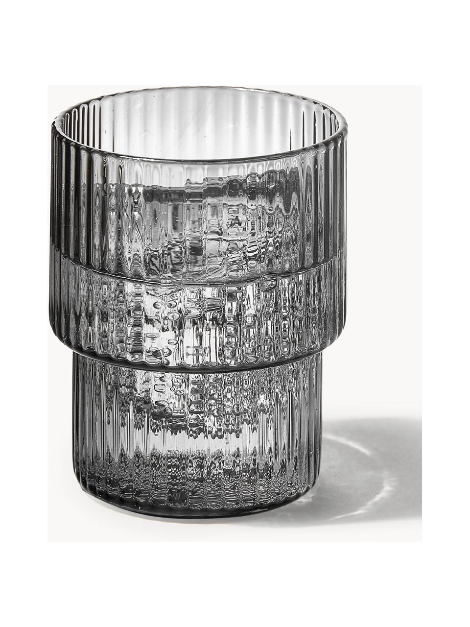 Verres à eau striés soufflés bouche Ripple, 4 élém., Verre, soufflé bouche, Gris, transparent et haute brillance, Ø 7 x haut. 9 cm, 200 ml