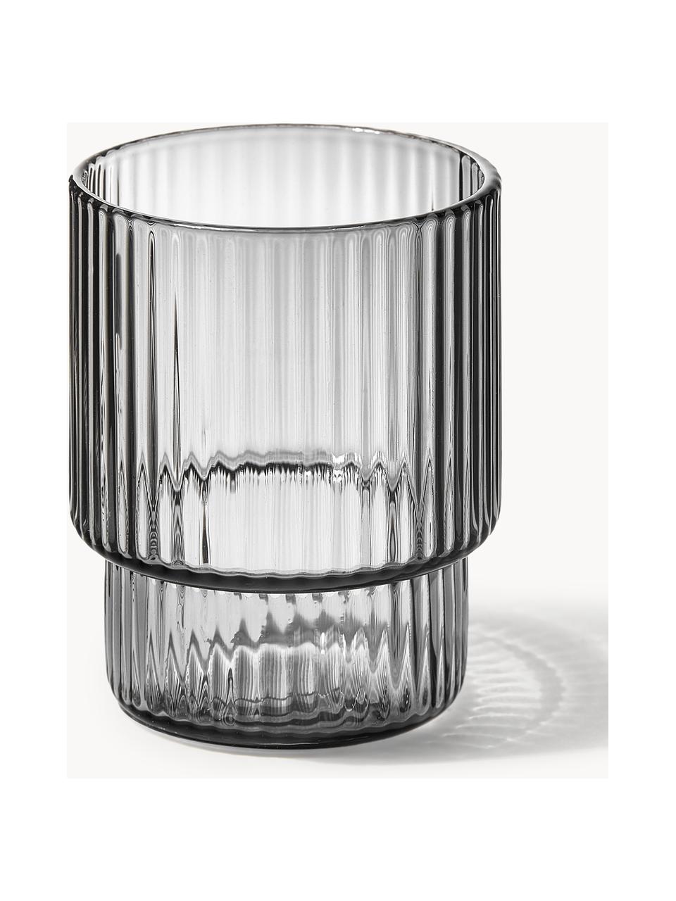 Verres à eau striés soufflés bouche Ripple, 4 élém., Verre, soufflé bouche, Gris, transparent et haute brillance, Ø 7 x haut. 9 cm, 200 ml