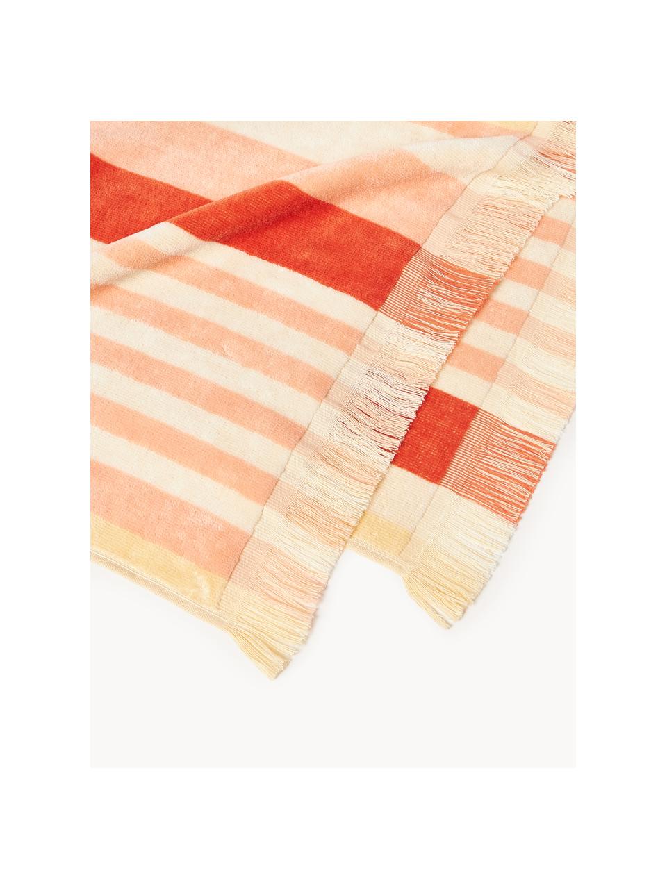 Fouta rayé avec franges Miri, Pêche, terracotta, jaune, larg. 90 x long. 170 cm