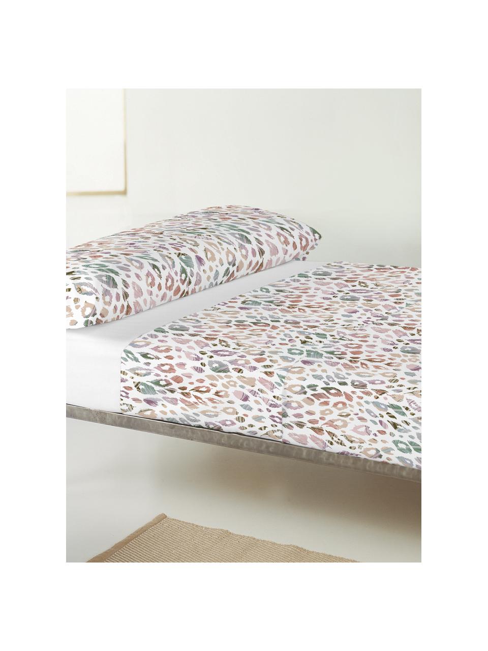 Sábana encimera de satén Animal Print, Blanco, multicolor, Cama 90 cm (160 x 270 cm)