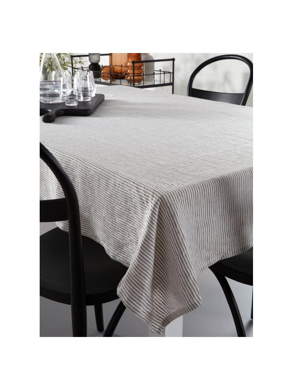 Gestreept linnen tafelkleed Alina in grijs/crèmewit, 100% linnen, European Flax gecertificeerd, Grijs, crèmewit, Voor 4 - 6 personen (B 145 x L 200 cm)