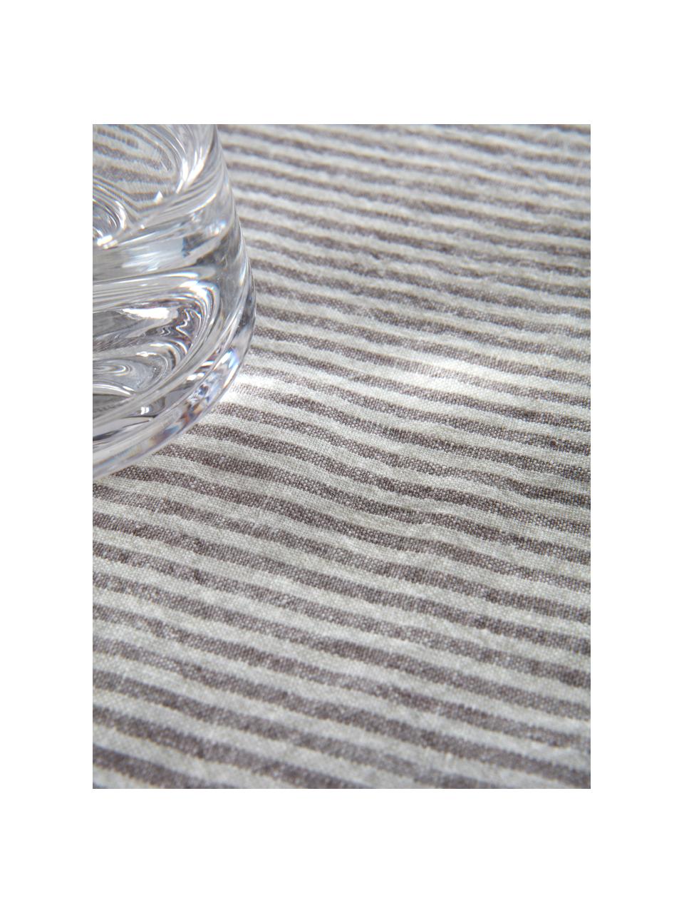 Pruhovaný plátěný ubrus Alina v šedé / krémově bílé barvě, 100% certifikovaného evropského lnu, Šedá, krémově bílá, Pro 4 - 6 osob ( Š 145 cm, D 200 cm)