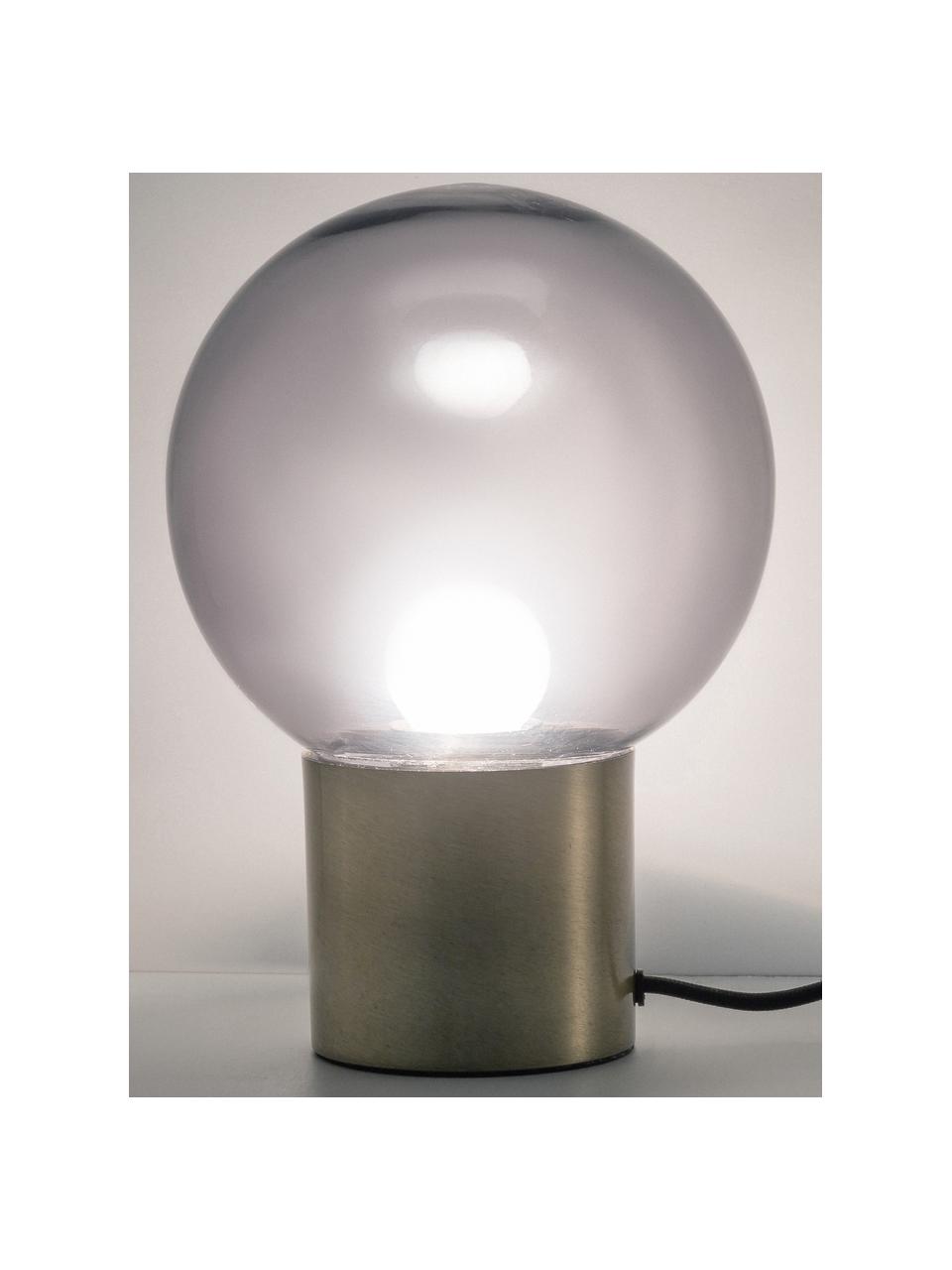 Kleine Retro-Tischlampe Lark aus Glas, Lampenschirm: Glas, Lampenfuß: Metall, gebürstet, Lampenschirm: Grau, transparentLampenfuß: Messingfarben, matt, Ø 17 x H 24 cm