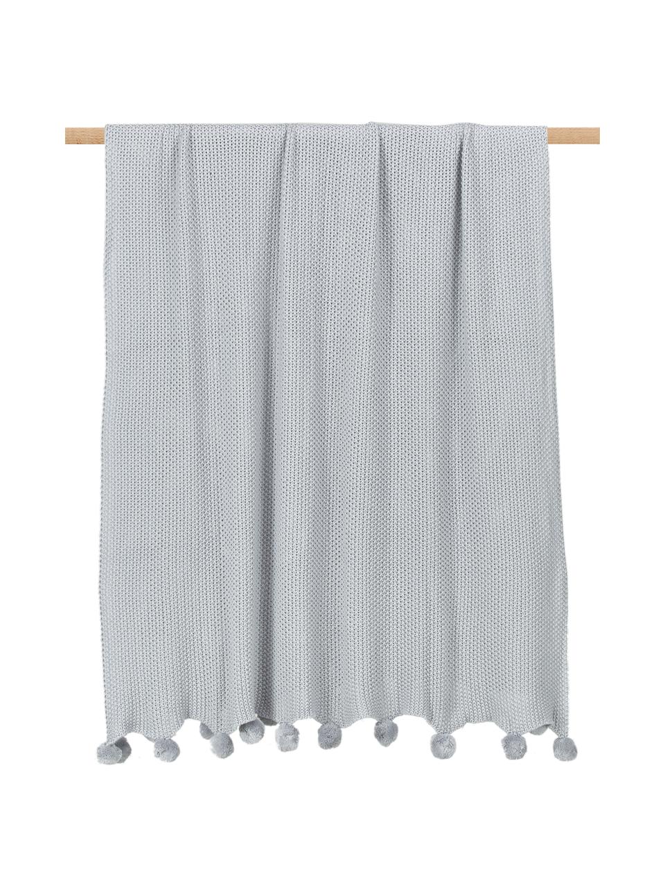 Pletený pléd s bambulkami Molly, 100 % bavlna, Světle šedá, Š 130 cm, D 170 cm