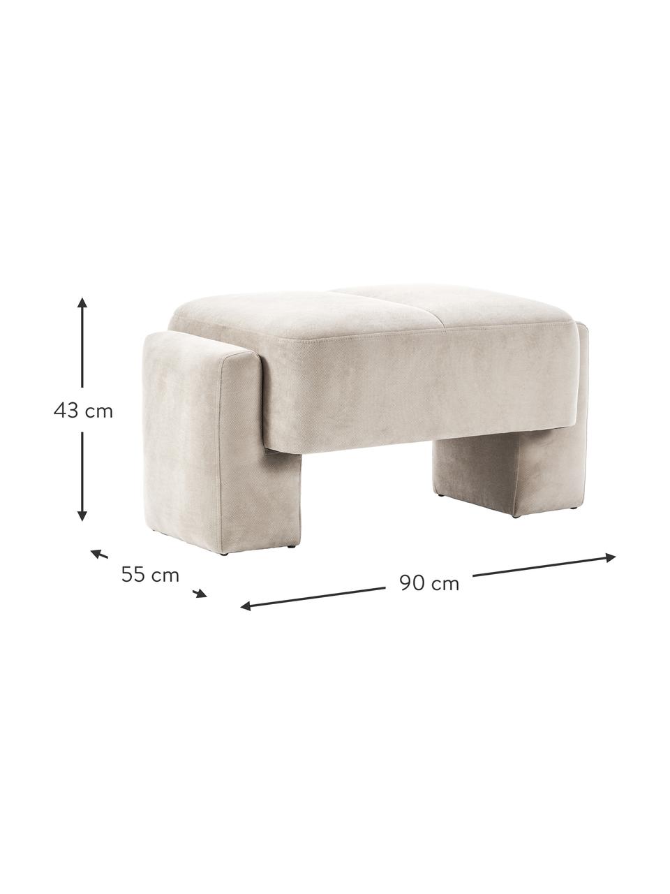 Sgabello da divano Bobi, Rivestimento: 88% poliestere, 12% nylon, Struttura: legno di pino massiccio, Tessuto bianco crema, Larg. 90 x Prof. 55 cm