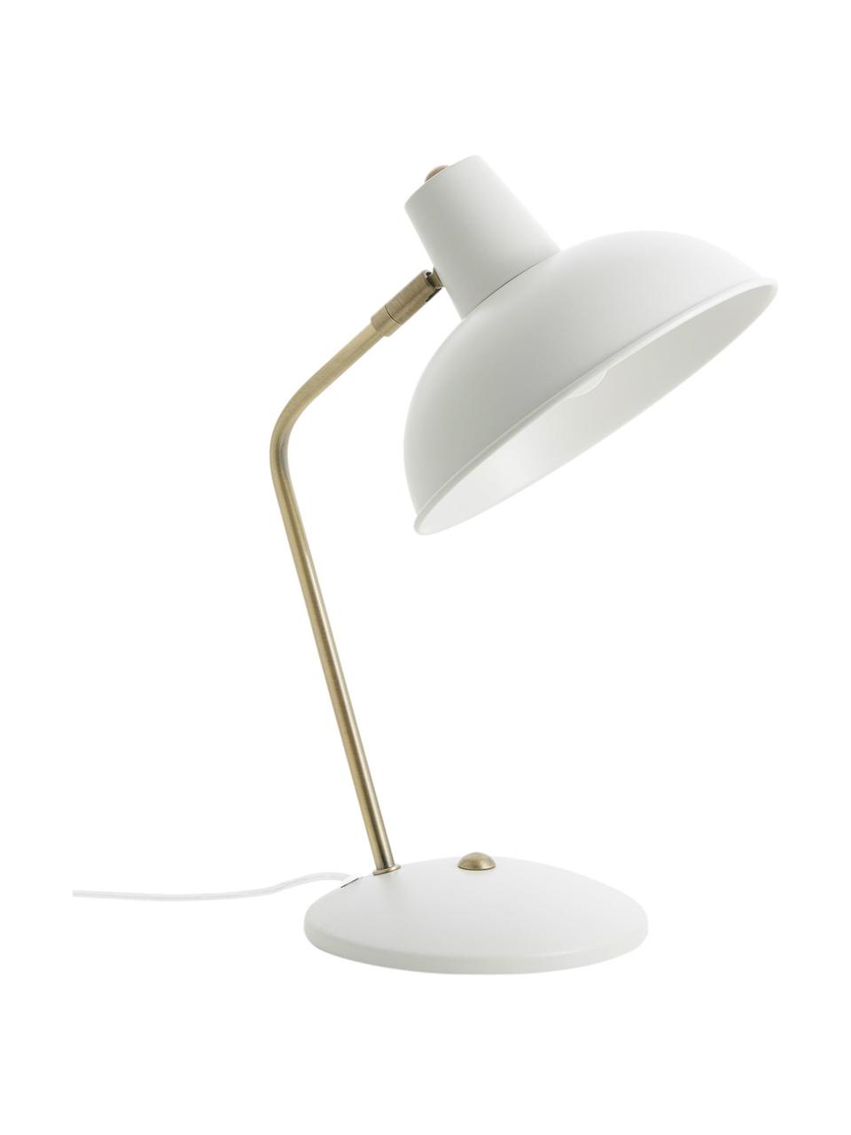 Lampe de bureau rétro Hood, Blanc, couleur laitonnée, larg. 20 x haut. 38 cm