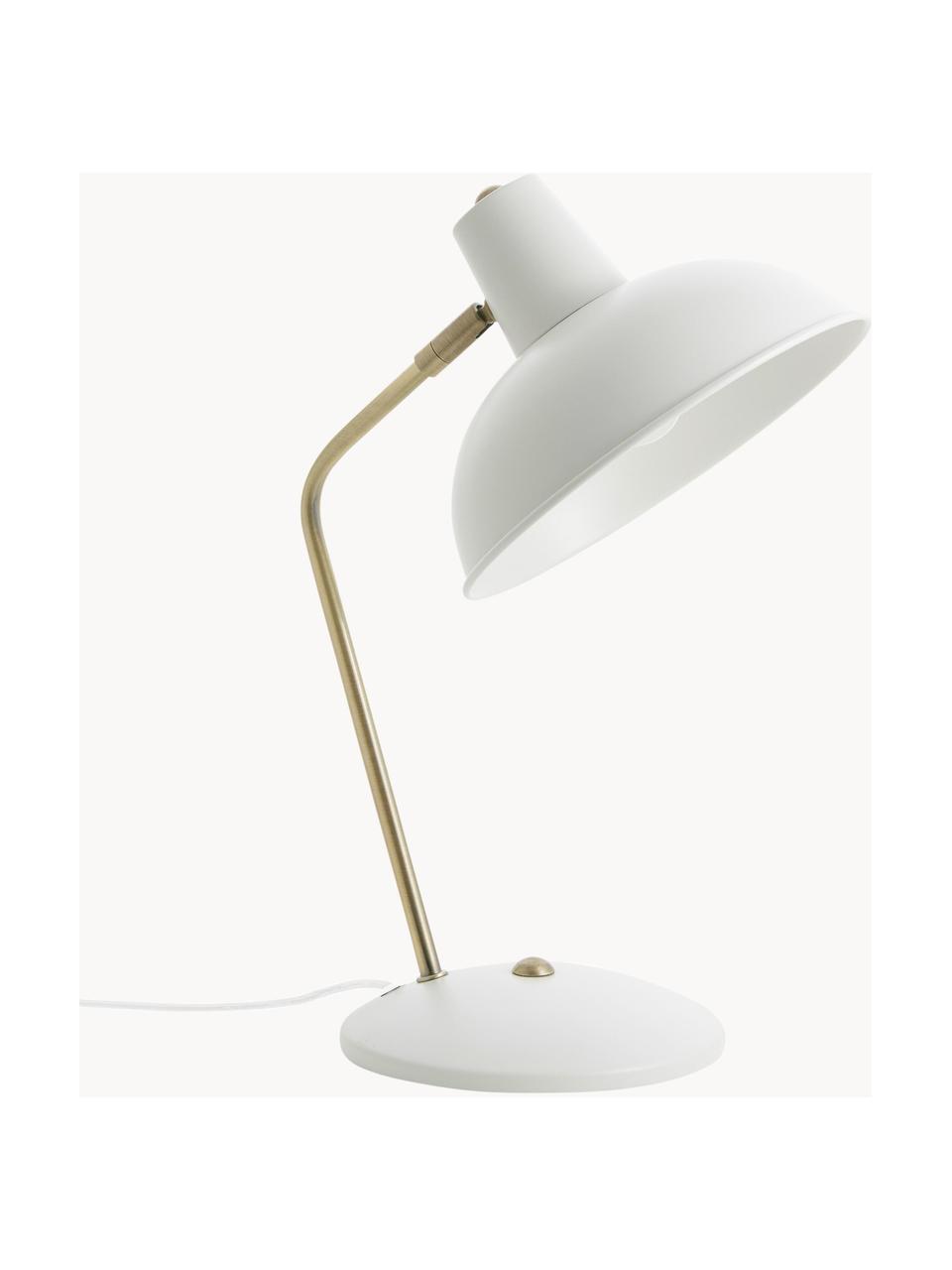 Retro-Schreibtischlampe Hood, Lampenschirm: Metall, lackiert, Lampenfuß: Metall, lackiert, Weiß, Messingfarben, B 20 x H 38 cm