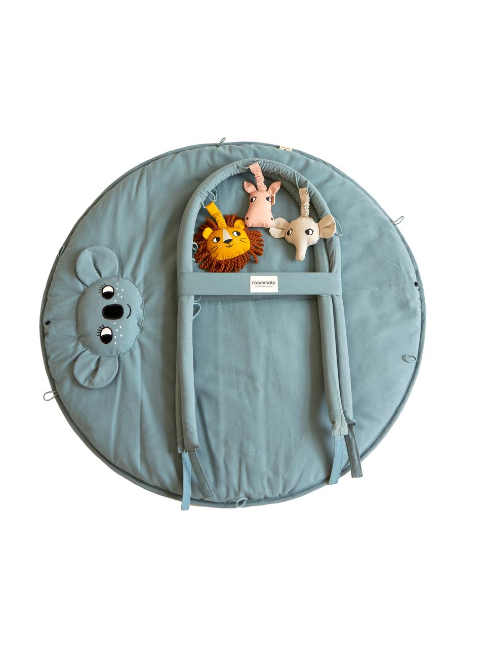 Alfombra de juegos artesanal Koala, Funda: 100% algodón, Gris azulado, multicolor, Ø 90 x Al 50 cm