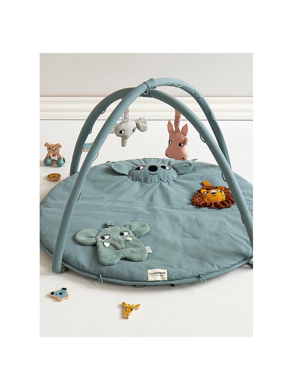 Handgefertigte Spielmatte Koala, Bezug: 100 % Baumwolle, Graublau, Bunt, Ø 90 x H 50 cm