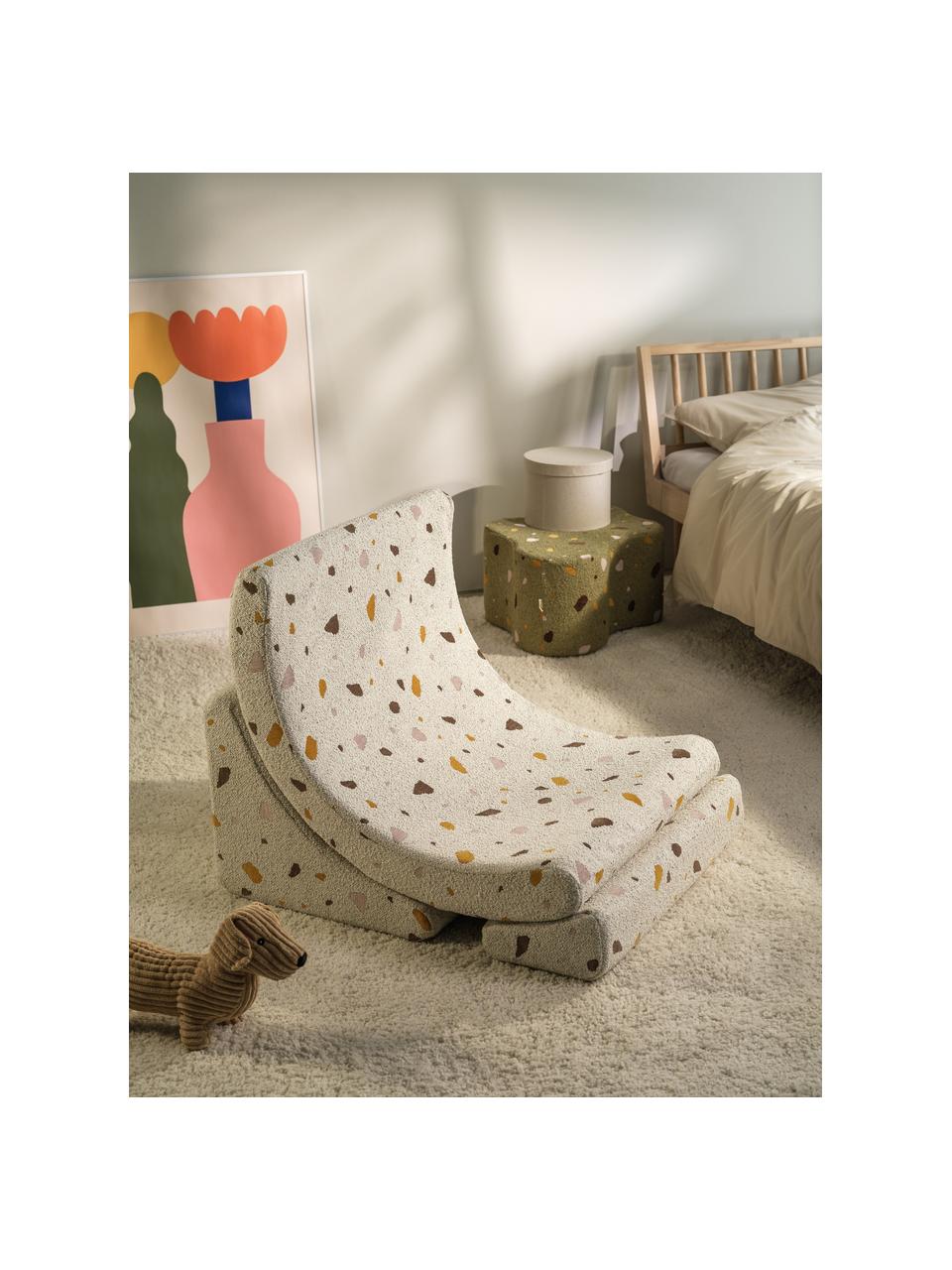 Fauteuil en bouclette pour enfants fait main Moon, Bouclette blanche, aspect terrazzo, larg. 55 x haut. 80 cm