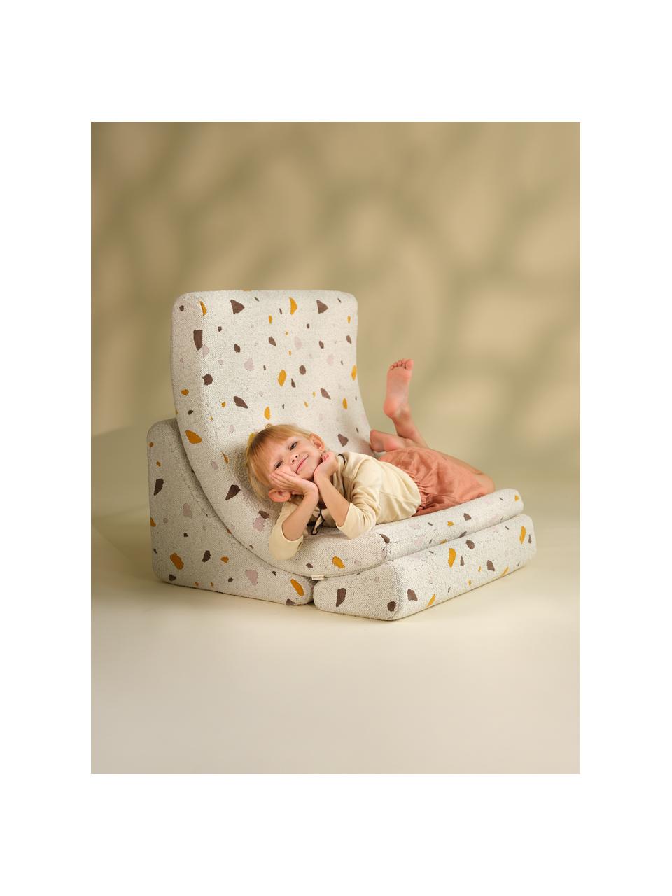 Fauteuil en bouclette pour enfants fait main Moon, Bouclette blanche, aspect terrazzo, larg. 55 x haut. 80 cm