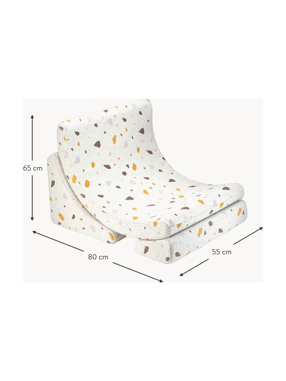 Handgefertigter Bouclé-Kindersessel Moon, Bouclé Weiß, Terrazzo-Optik, B 55 x T 80 cm