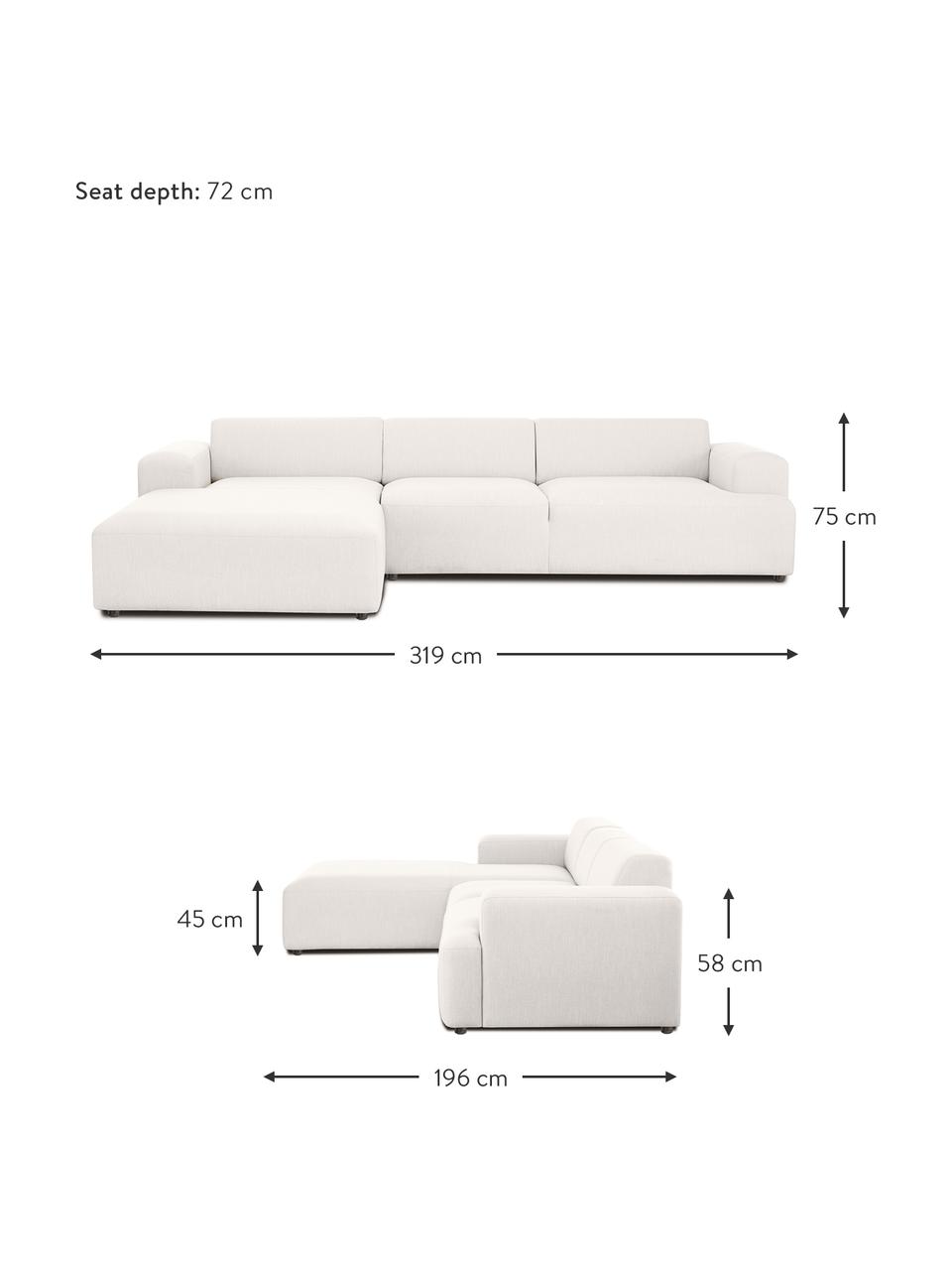 Sofa narożna Melva (4-osobowa), Tapicerka: 100% poliester Dzięki tka, Stelaż: lite drewno sosnowe, cert, Nogi: tworzywo sztuczne, Greige tkanina, S 319 x G 196 cm, lewostronna