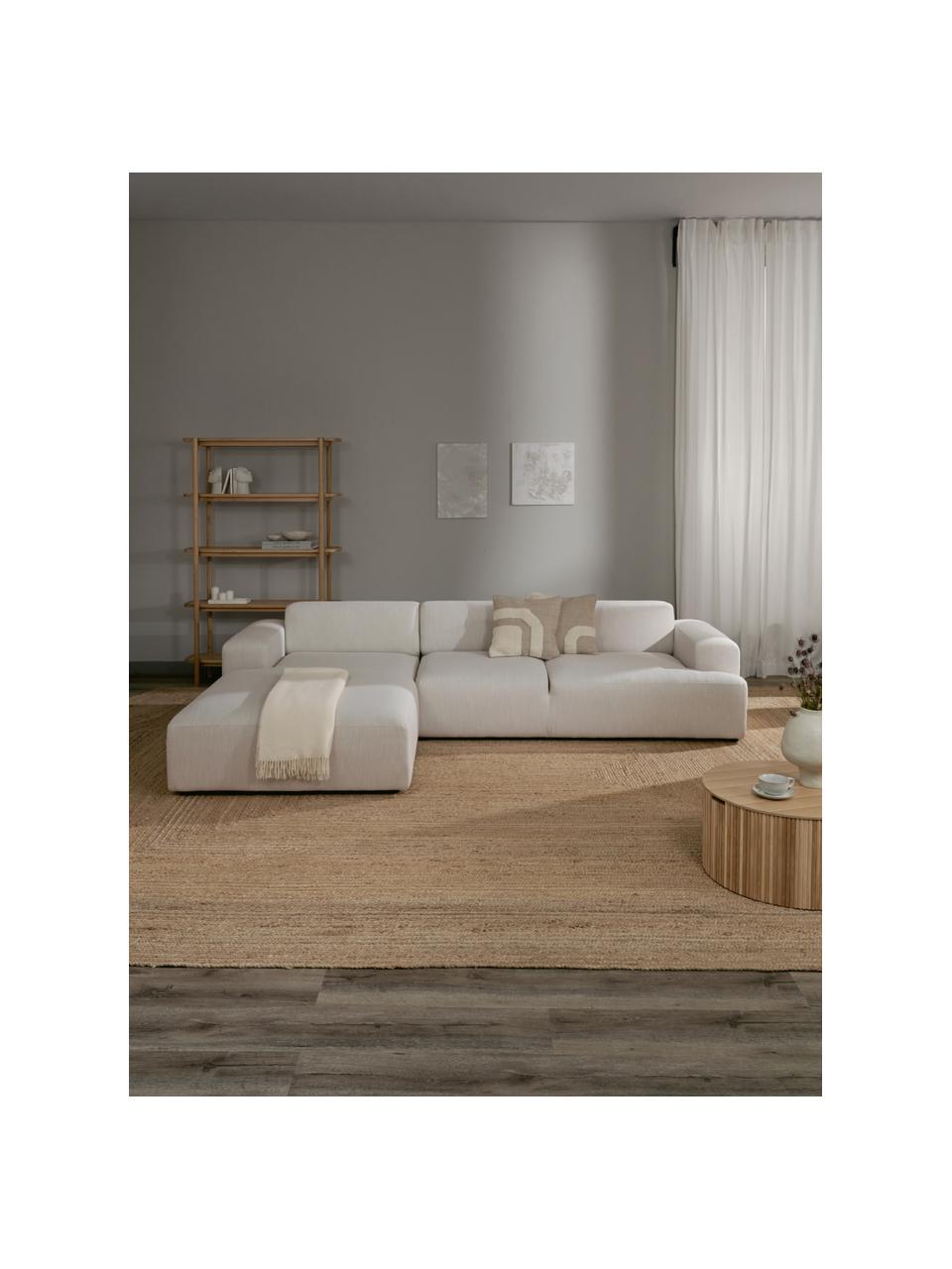 Divano angolare 4 posti Melva, Rivestimento: 100% poliestre Il rivesti, Struttura: pino massiccio, certifica, Piedini: plastica, Tessuto greige, Larg. 319 x Prof. 196 cm, chaise-longue a sinistra